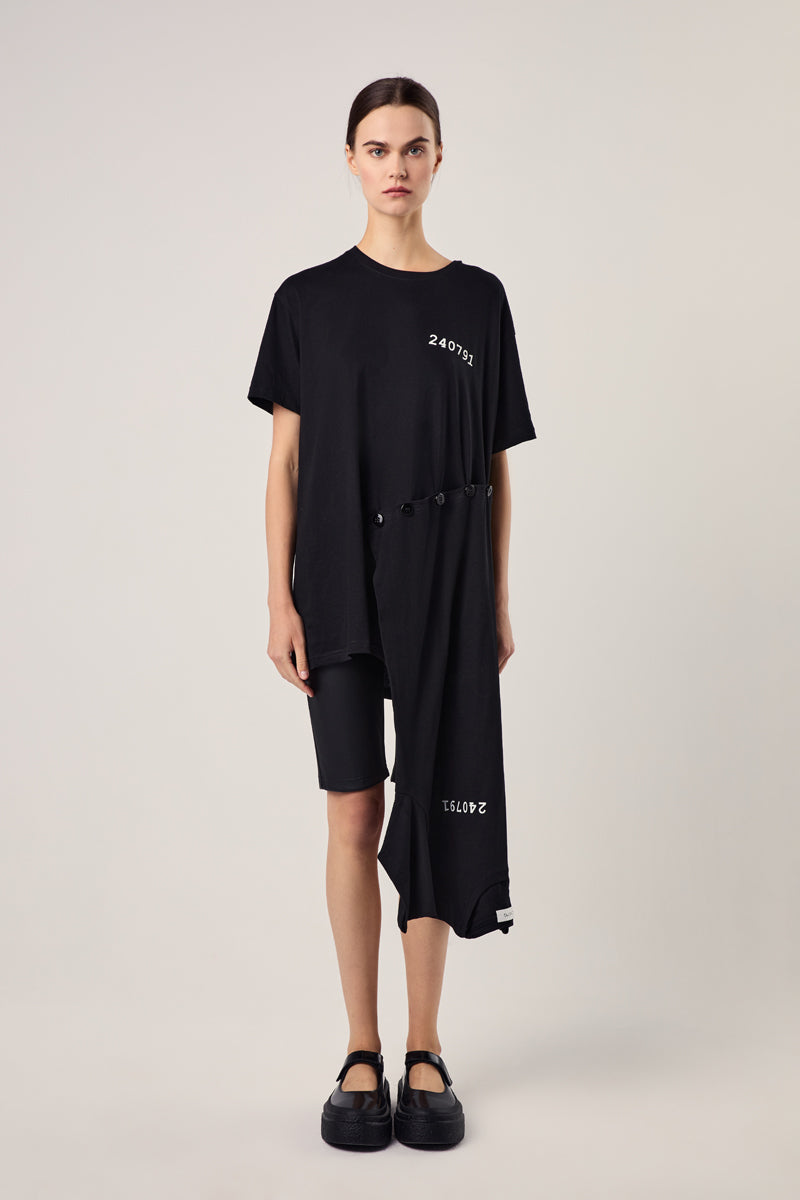 Black cotton jersey one size double illusion logo t-shirt dress/Black 240791
