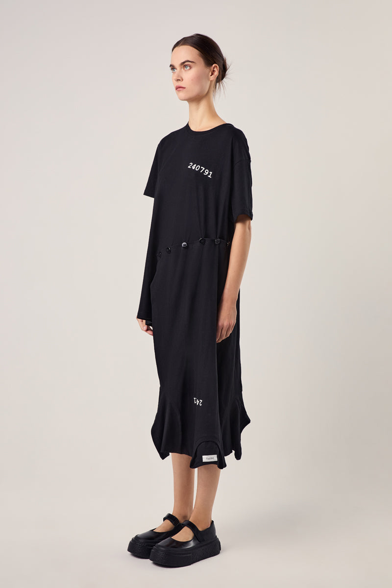 Black cotton jersey one size double illusion logo t-shirt dress/Black 240791