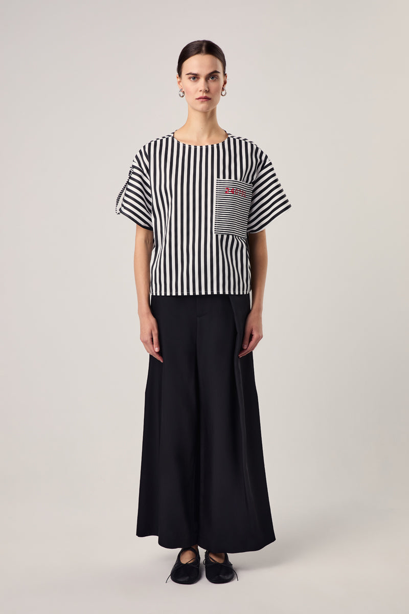 Pleated wide-leg wool trousers/Black MM6 MAISON MARGIELA