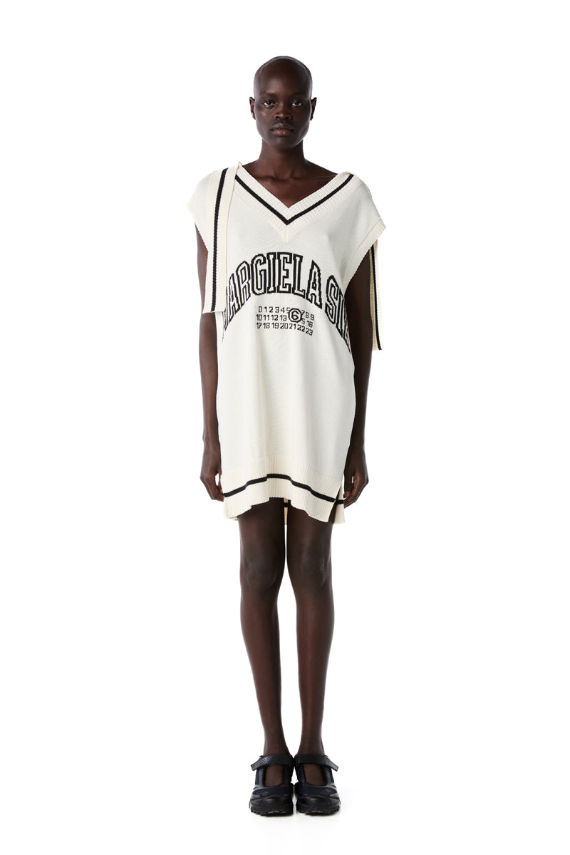 Logo-jacquard knit dress-White/Black MM6 MAISON MARGIELA