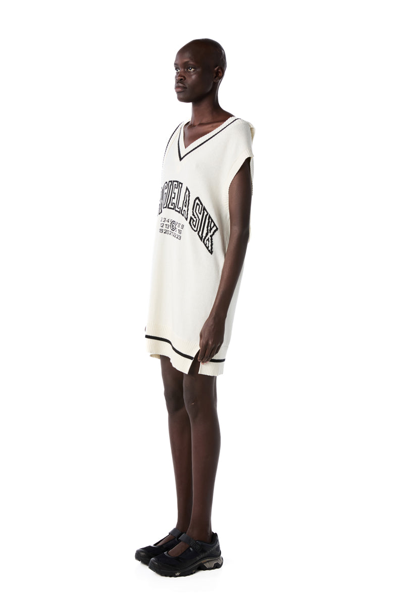 Logo-jacquard knit dress-White/Black MM6 MAISON MARGIELA
