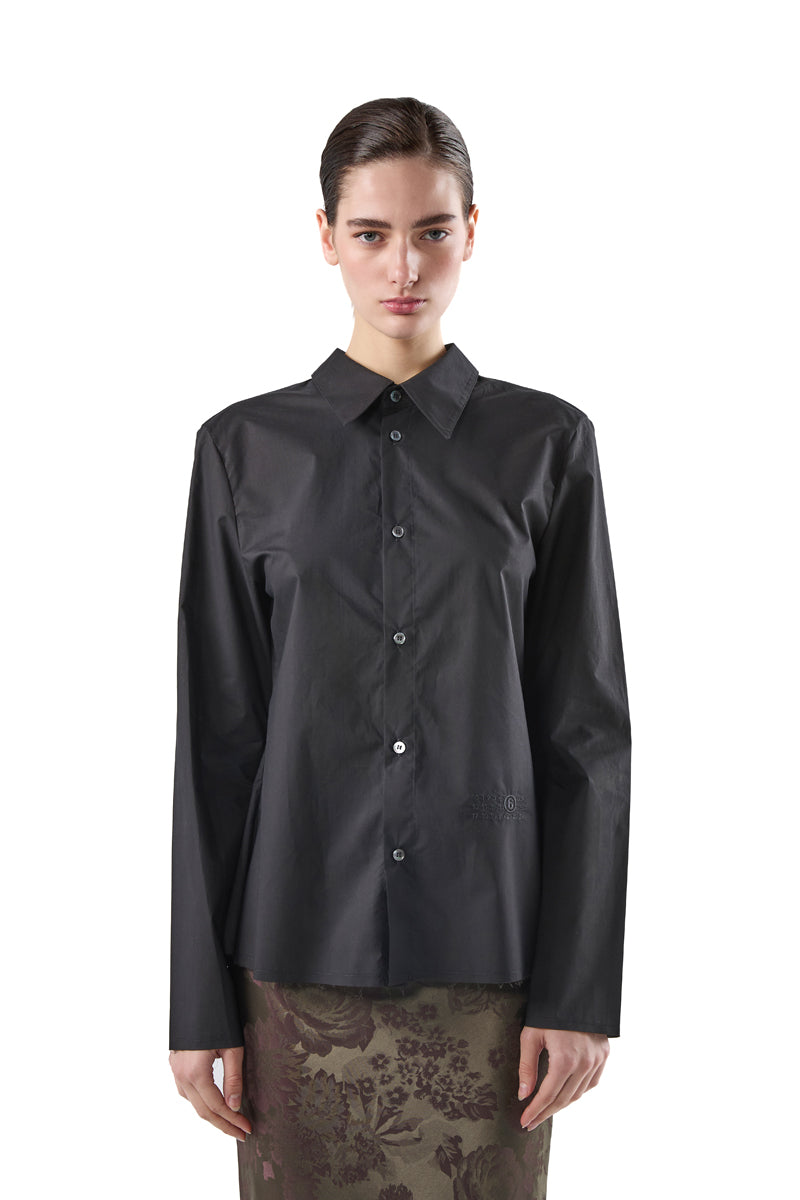 Distressed oversized-collar frayed-hem shirt/Black MM6 MAISON MARGIELA