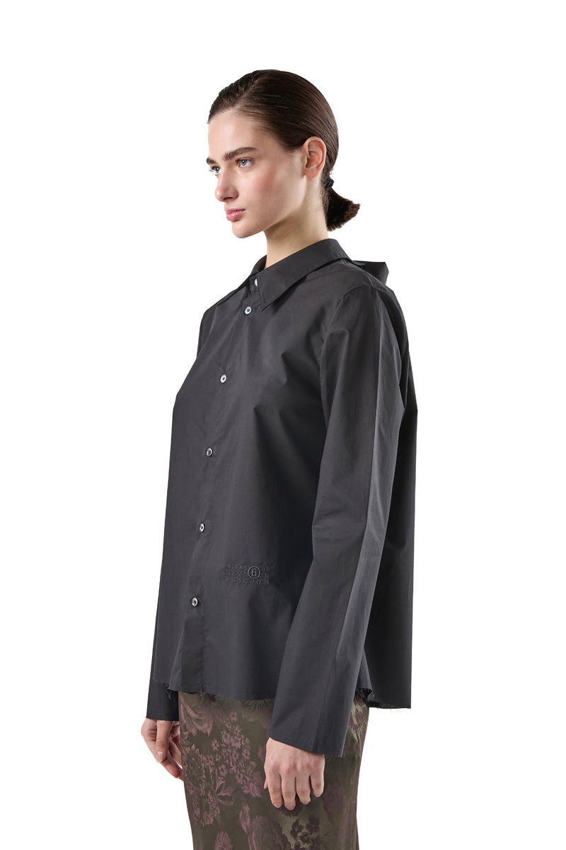 Distressed oversized-collar frayed-hem shirt/Black MM6 MAISON MARGIELA