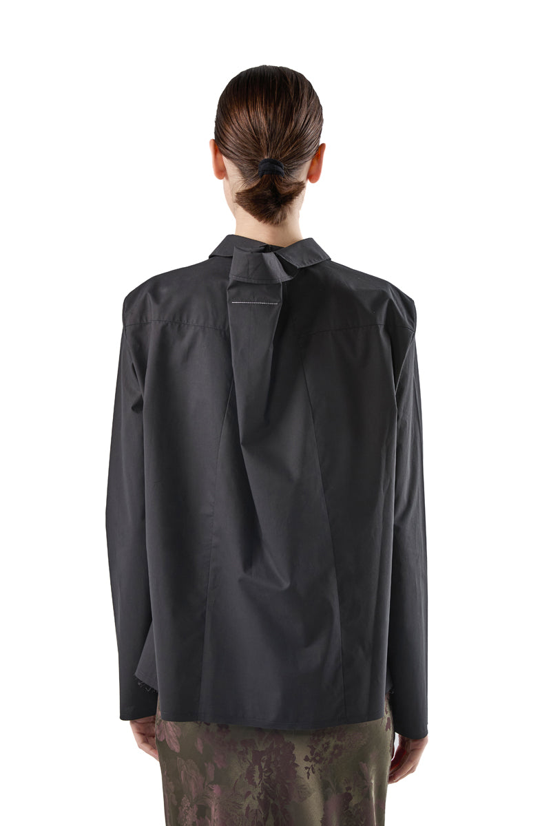 Distressed oversized-collar frayed-hem shirt/Black MM6 MAISON MARGIELA