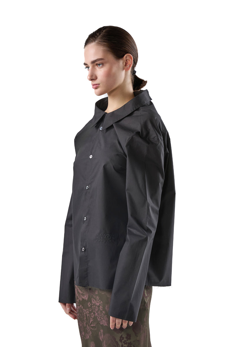 Distressed oversized-collar frayed-hem shirt/Black MM6 MAISON MARGIELA