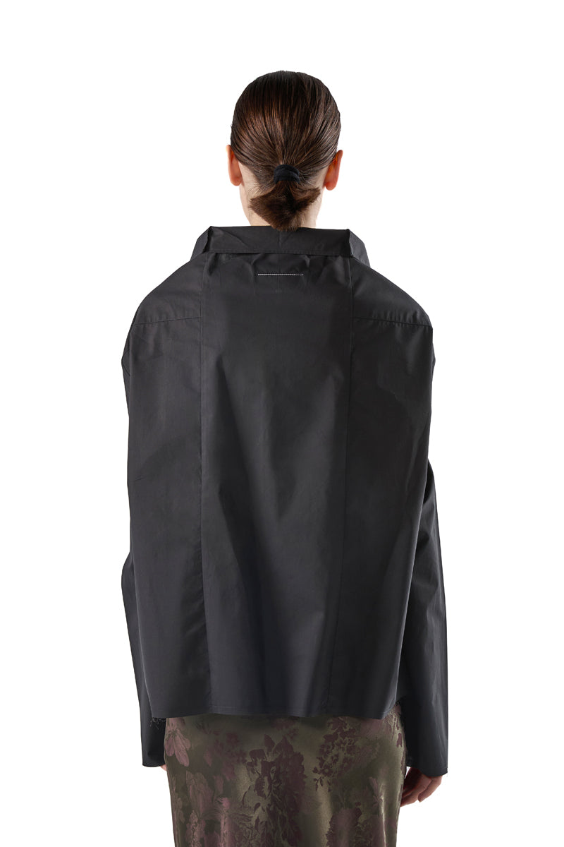 Distressed oversized-collar frayed-hem shirt/Black MM6 MAISON MARGIELA