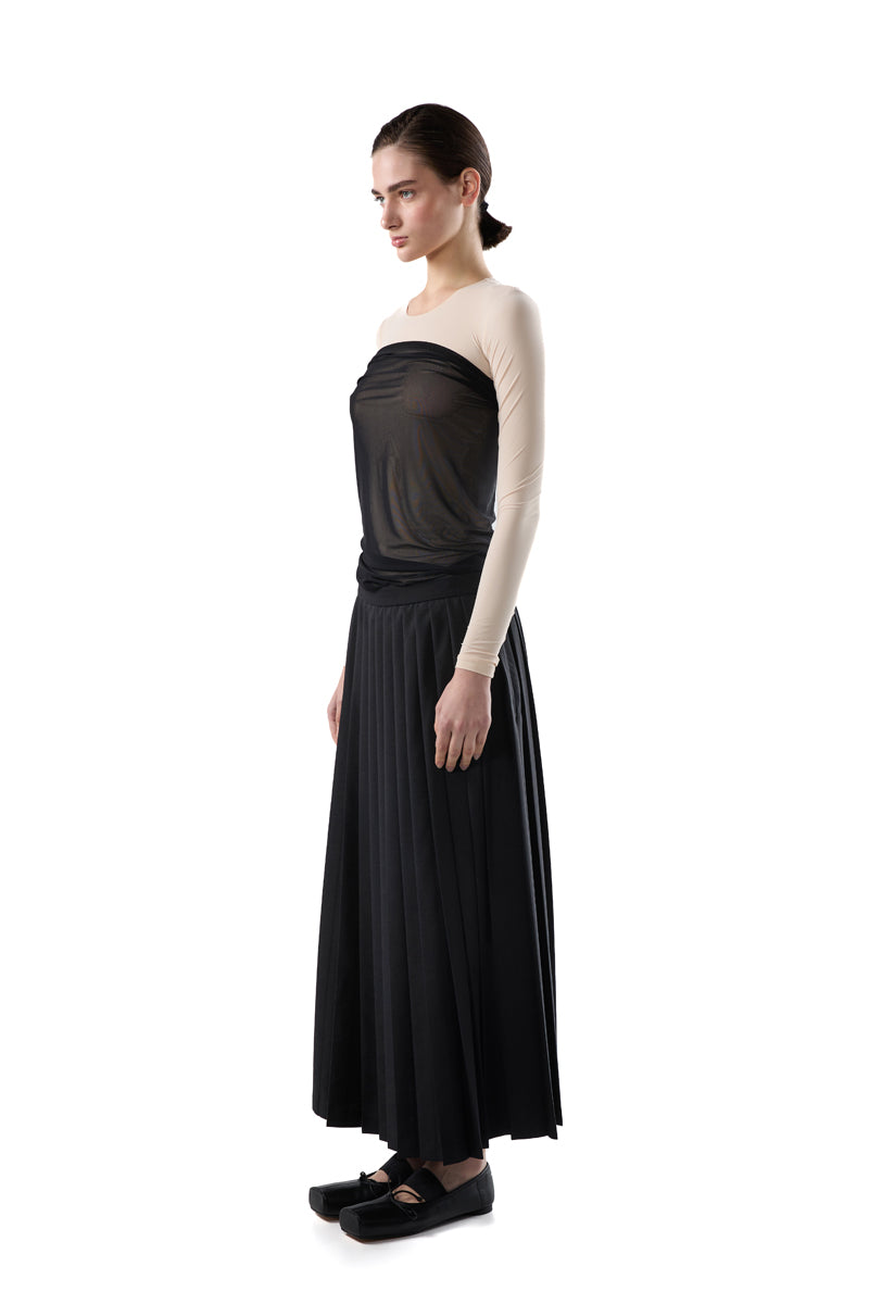 Pleated draped midi skirt/Black MM6 MAISON MARGIELA