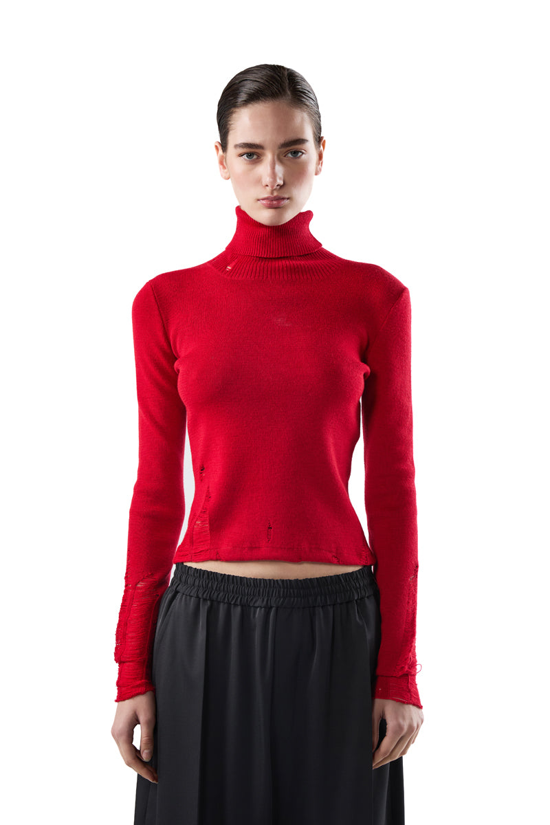 Distressed wool sweater/Red MM6 MAISON MARGIELA