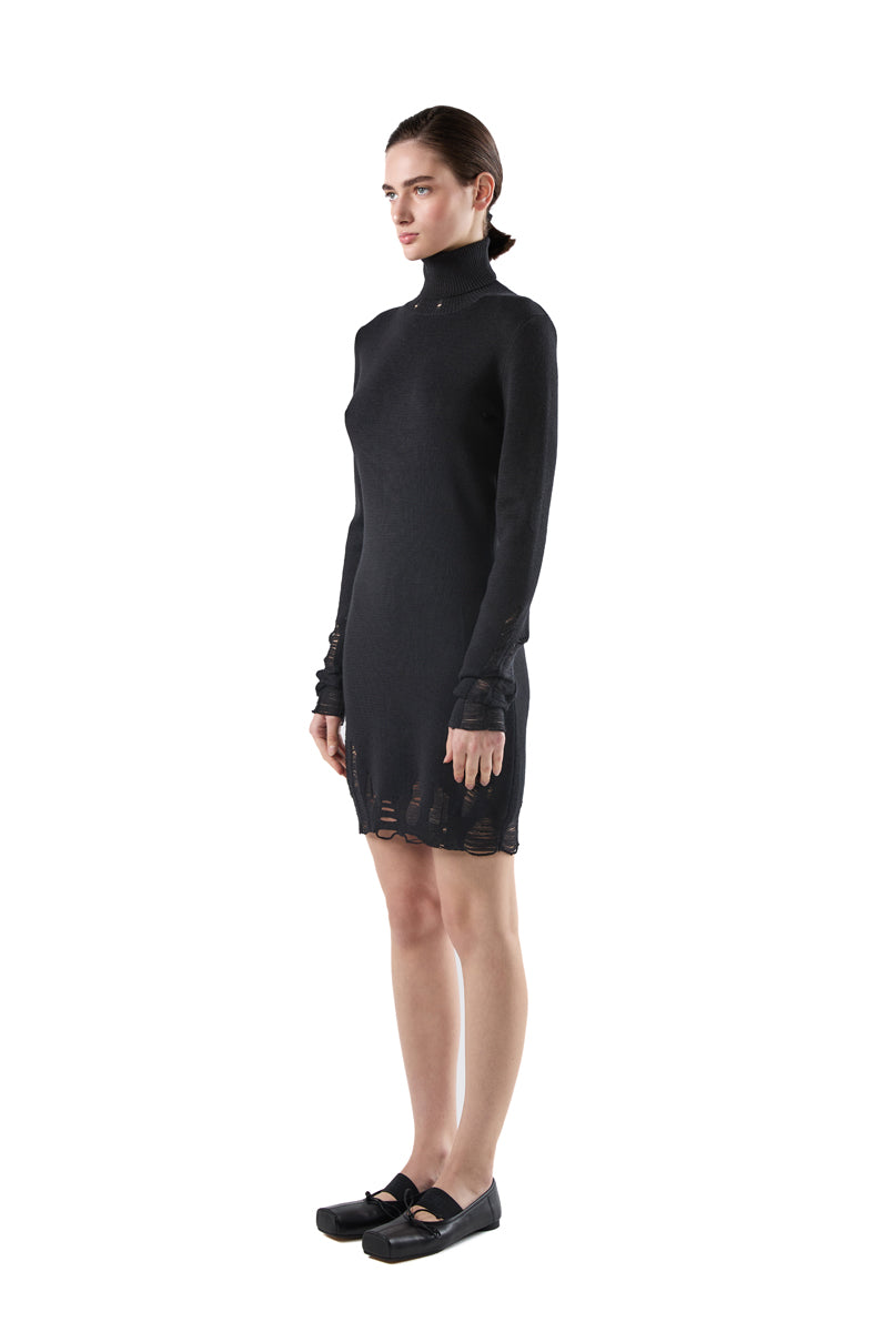 Ripped detailing wool mini dress/Black MM6 MAISON MARGIELA
