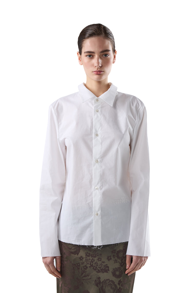 Distressed oversized-collar frayed-hem shirt/White MM6 MAISON MARGIELA