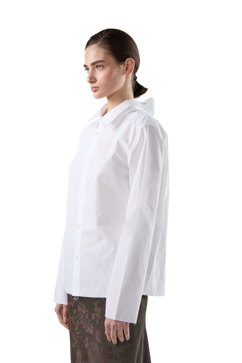 Distressed oversized-collar frayed-hem shirt/White MM6 MAISON MARGIELA