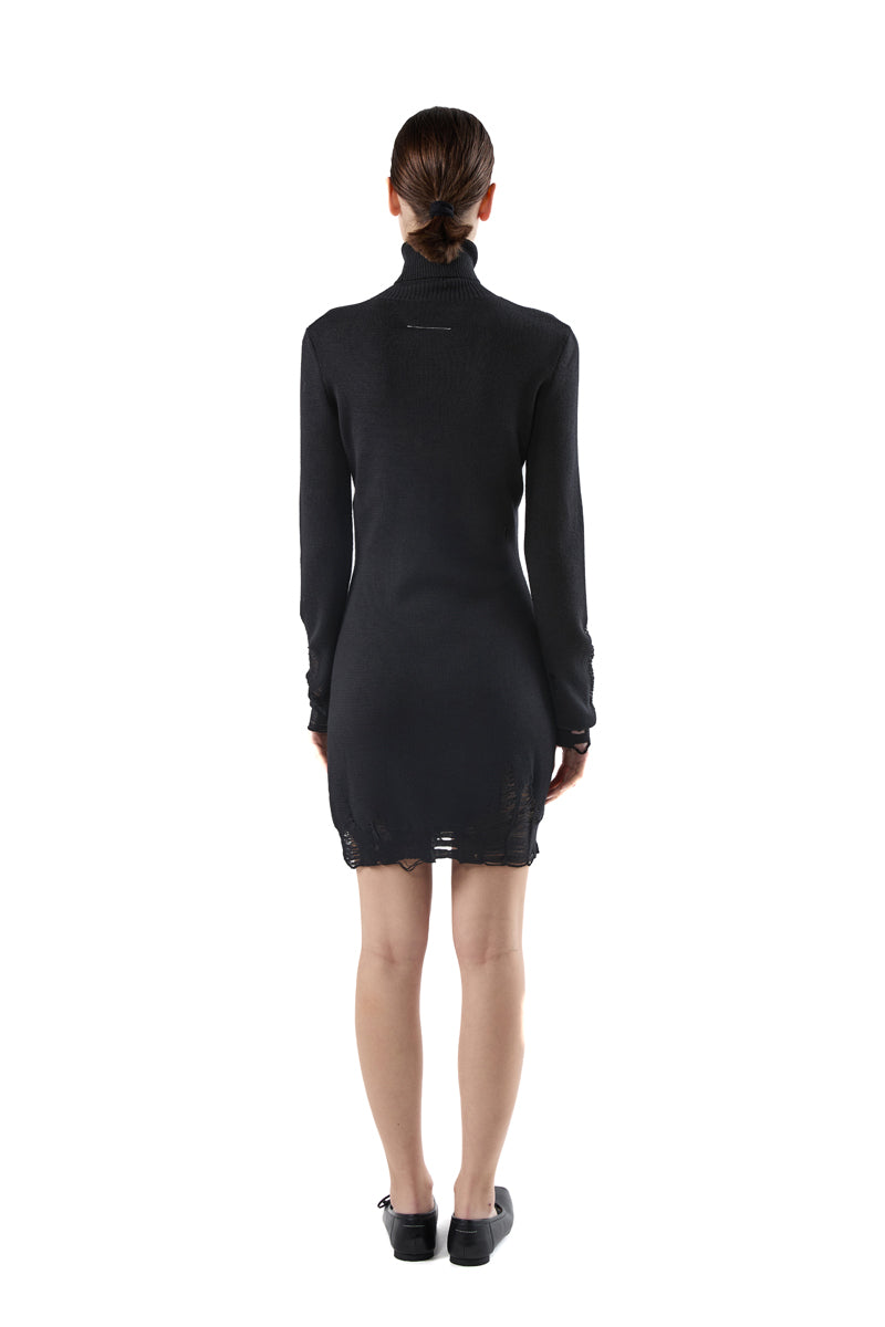 Ripped detailing wool mini dress/Black MM6 MAISON MARGIELA