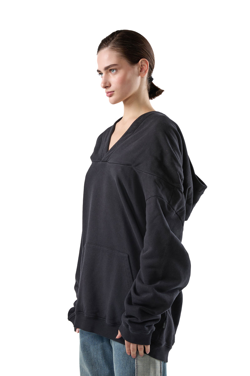 Black Off-The-Shoulder Hoodie/Black MM6 MAISON MARGIELA