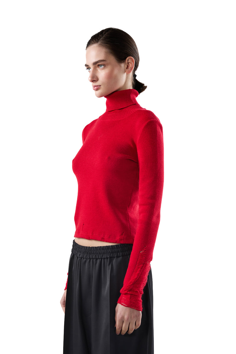 Distressed wool sweater/Red MM6 MAISON MARGIELA