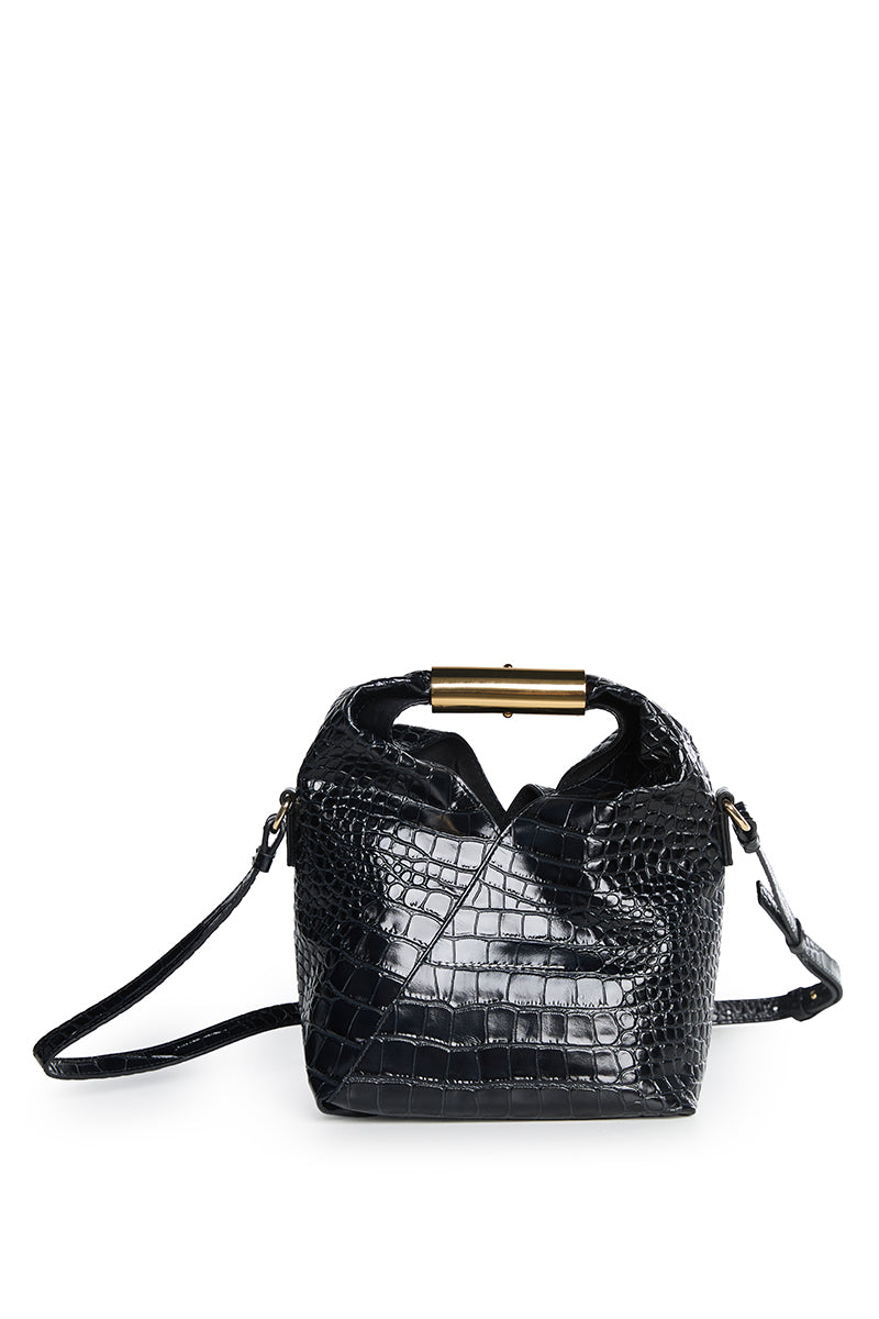 Crocodile-embossed crossbody Japanese Small Bag/ Black MM6 MAISON MARGIELA