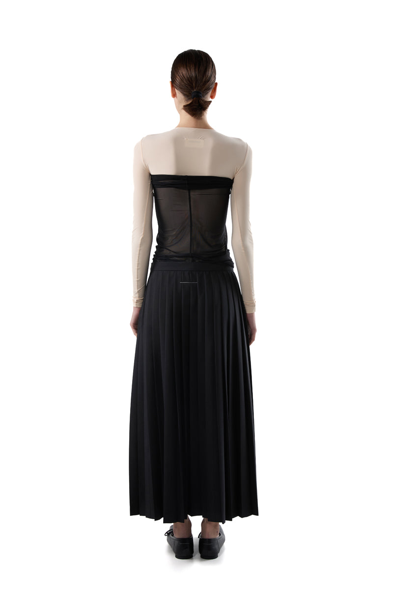Pleated draped midi skirt/Black MM6 MAISON MARGIELA