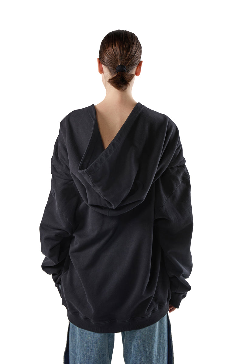 Black Off-The-Shoulder Hoodie/Black MM6 MAISON MARGIELA