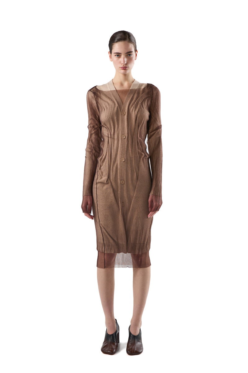 Ribbed buttoned cardigan dress/Brown-Beige MM6 MAISON MARGIELA