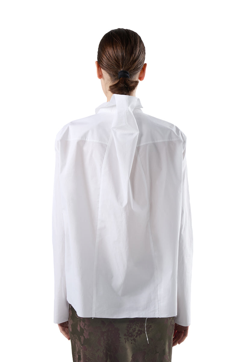 Distressed oversized-collar frayed-hem shirt/White MM6 MAISON MARGIELA