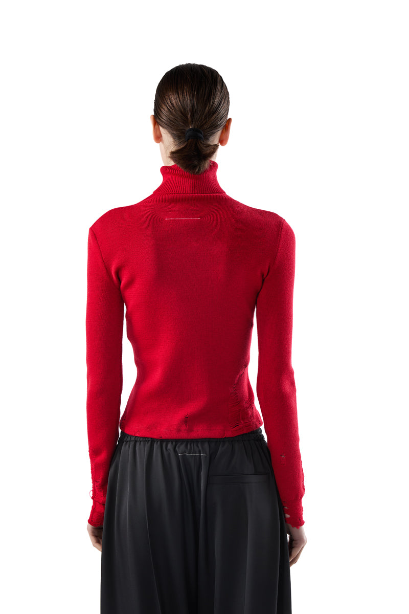 Distressed wool sweater/Red MM6 MAISON MARGIELA