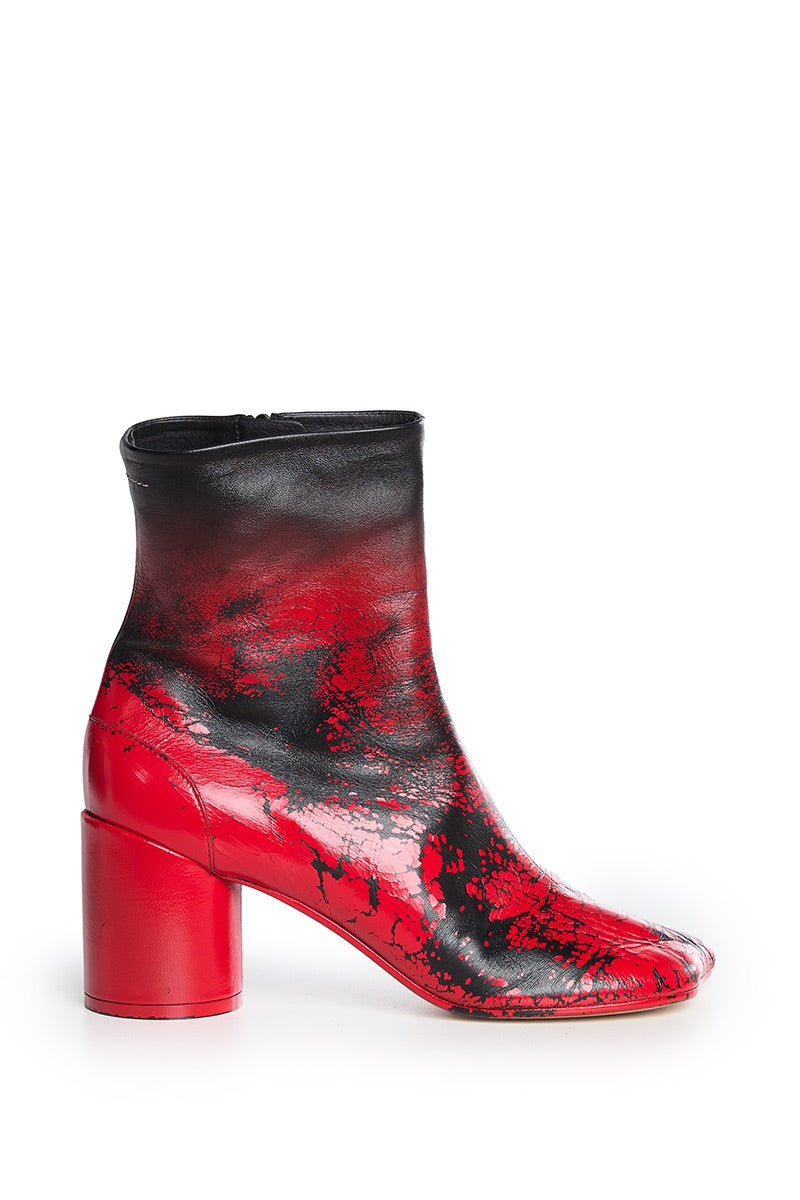 Anatomic block-heel Leather ankle boots/Red-Black MM6 MAISON MARGIELA