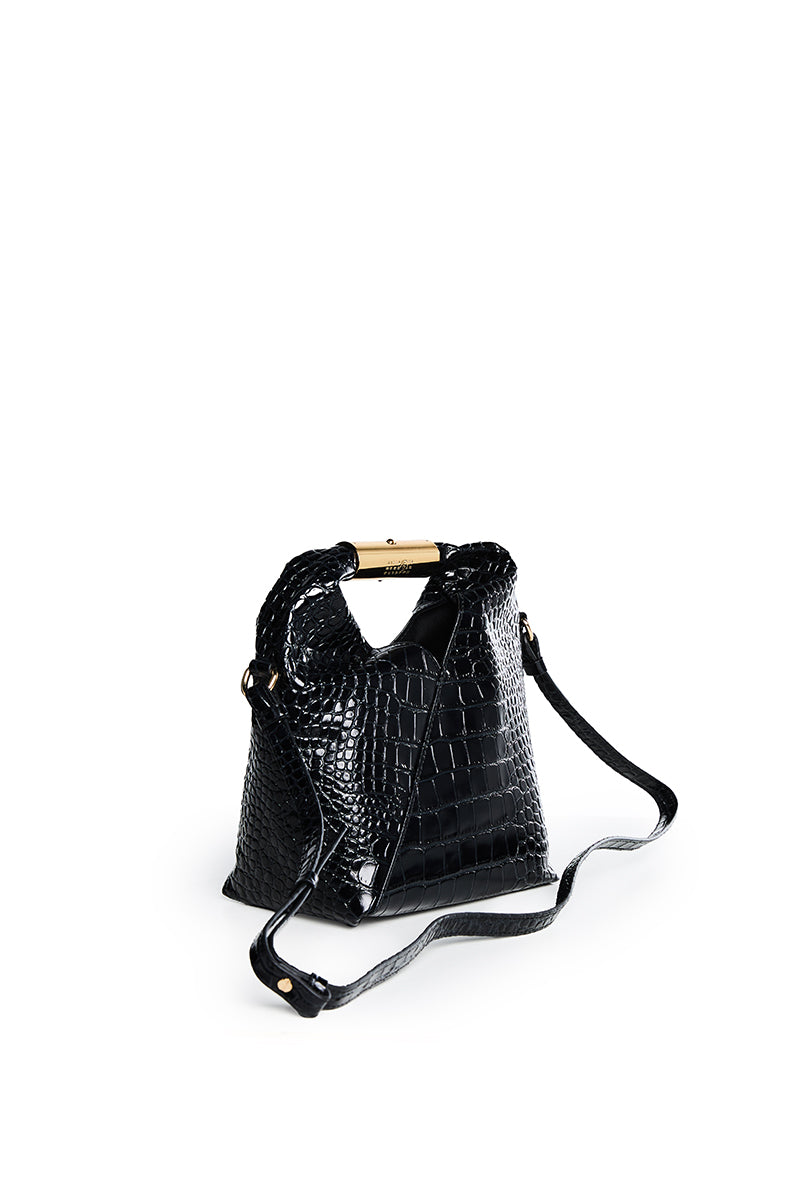 Crocodile-embossed crossbody Japanese Small Bag/ Black MM6 MAISON MARGIELA