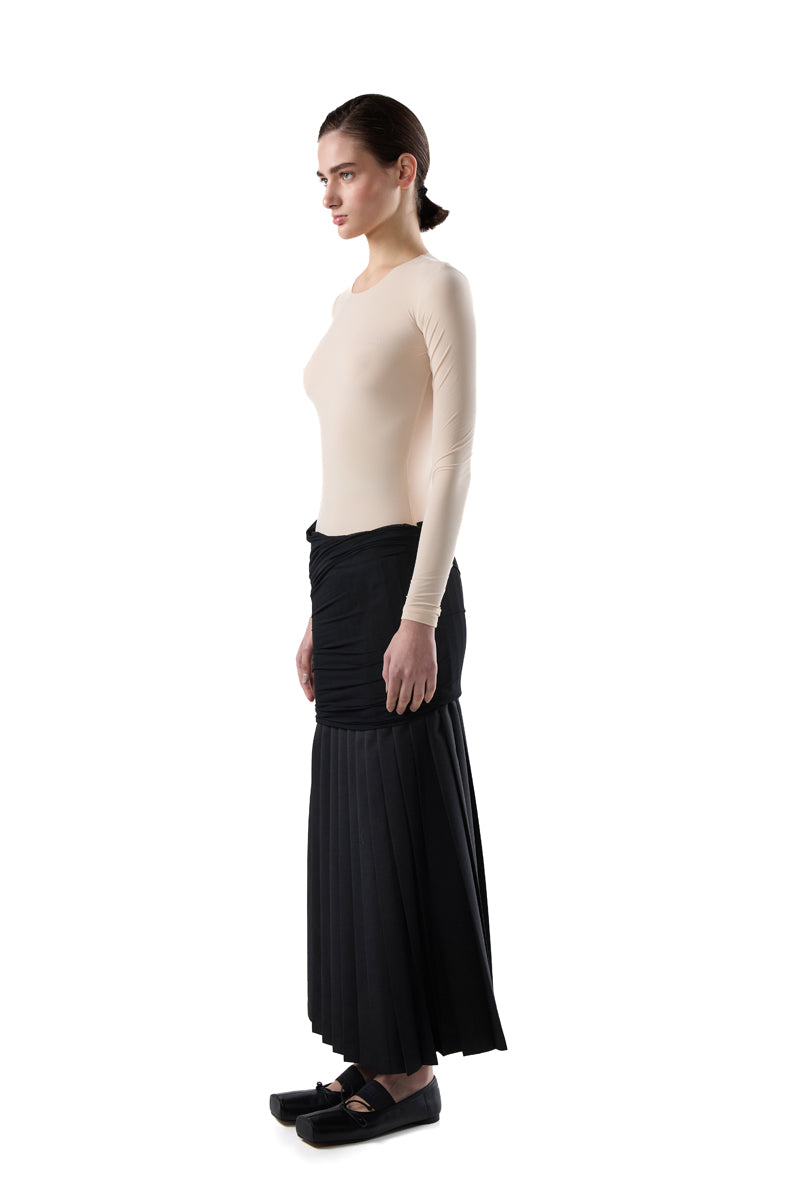 Pleated draped midi skirt/Black MM6 MAISON MARGIELA