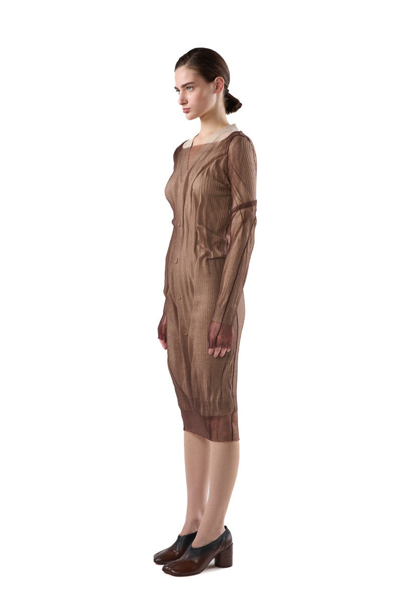 Ribbed buttoned cardigan dress/Brown-Beige MM6 MAISON MARGIELA