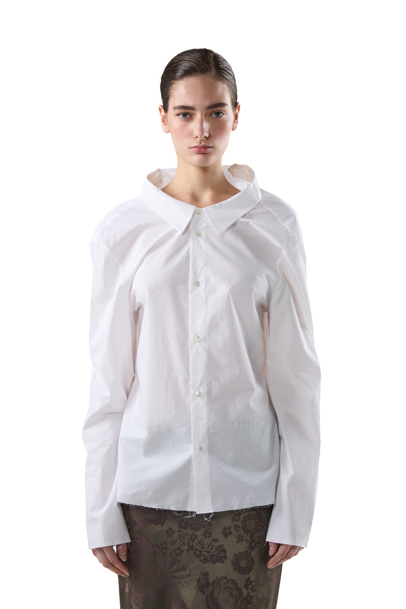 Distressed oversized-collar frayed-hem shirt/White MM6 MAISON MARGIELA