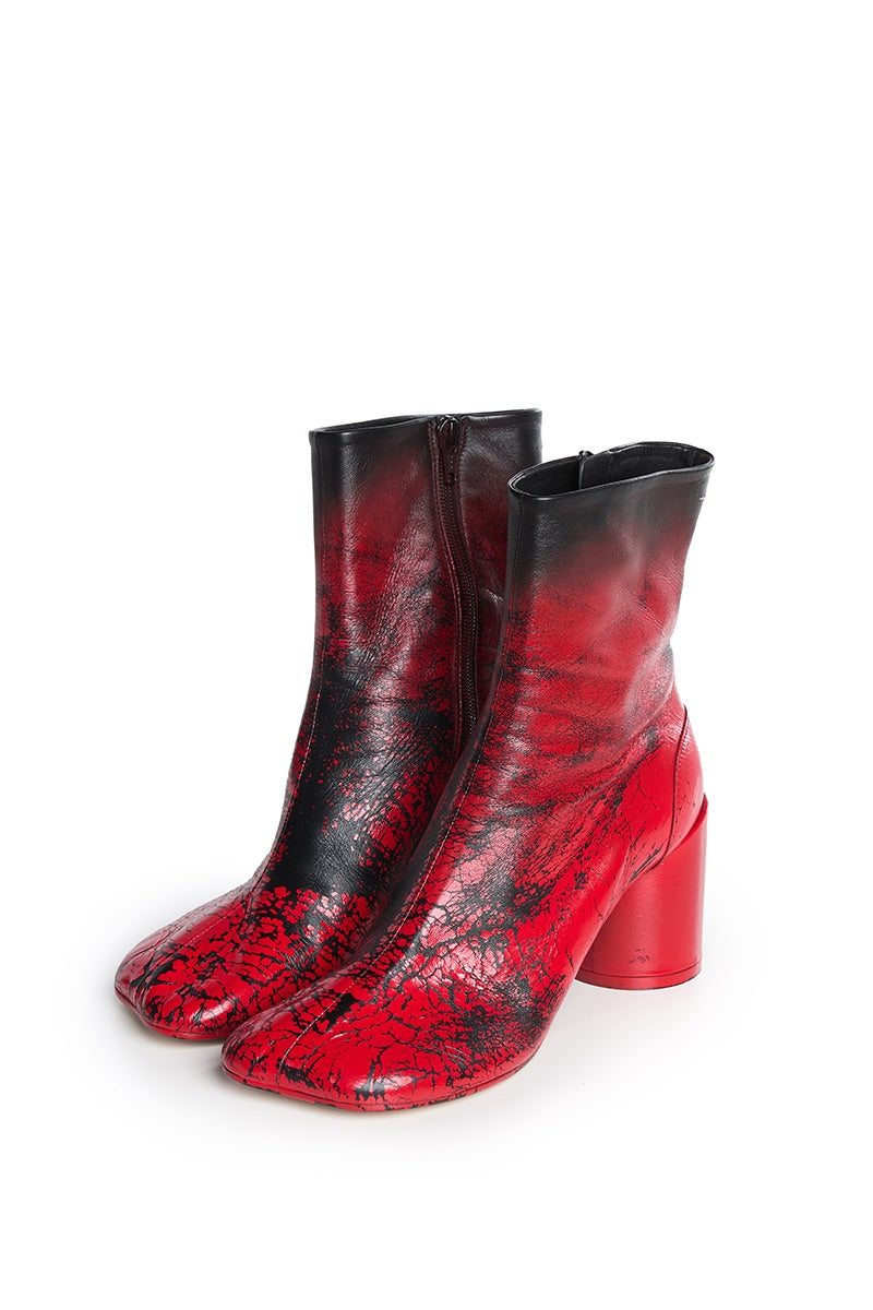 Anatomic block-heel Leather ankle boots/Red-Black MM6 MAISON MARGIELA