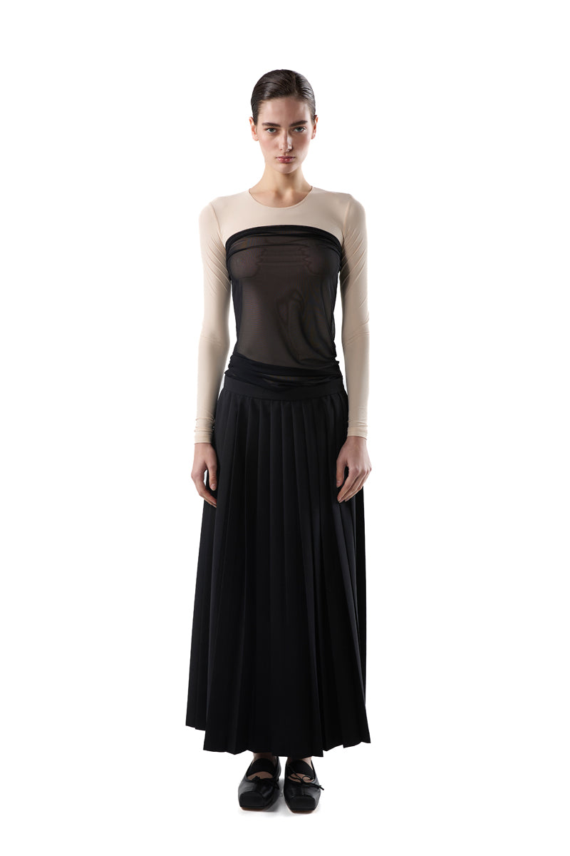 Pleated draped midi skirt/Black MM6 MAISON MARGIELA