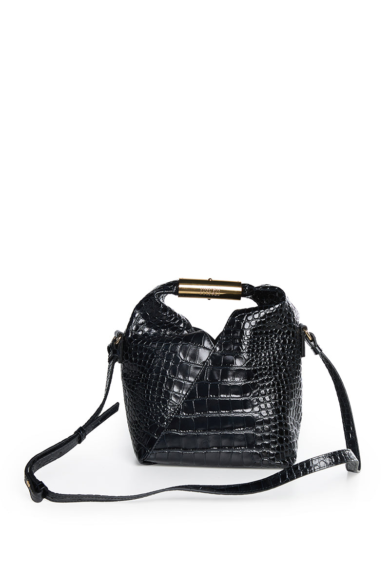Crocodile-embossed crossbody Japanese Small Bag/ Black MM6 MAISON MARGIELA