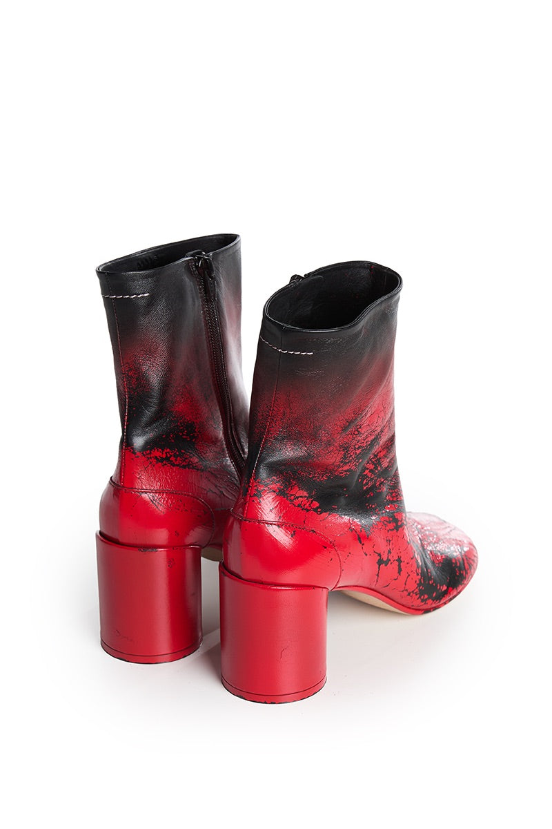 Anatomic block-heel Leather ankle boots/Red-Black MM6 MAISON MARGIELA