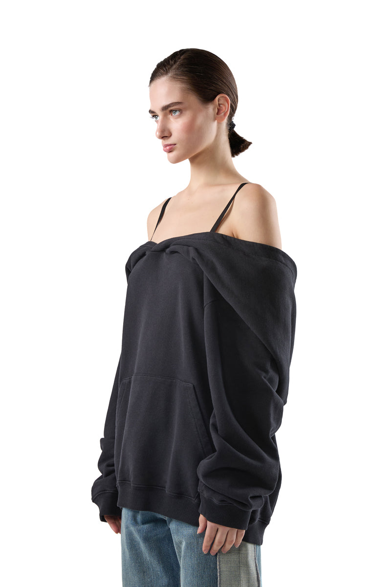 Black Off-The-Shoulder Hoodie/Black MM6 MAISON MARGIELA