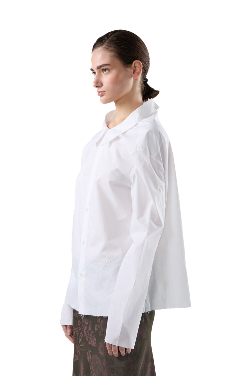 Distressed oversized-collar frayed-hem shirt/White MM6 MAISON MARGIELA