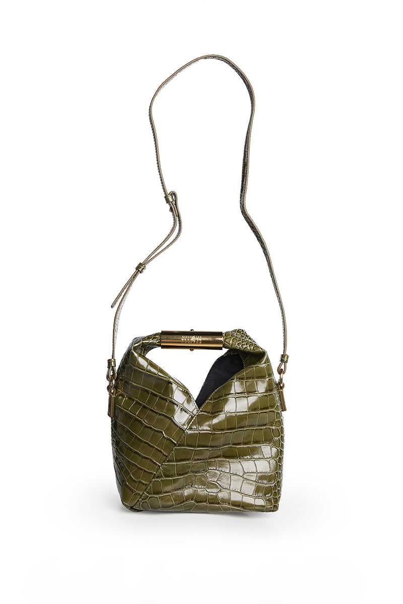 Crocodile-embossed crossbody Japanese Small Bag/ Olive MM6 MAISON MARGIELA