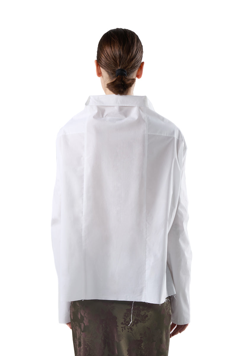 Distressed oversized-collar frayed-hem shirt/White MM6 MAISON MARGIELA
