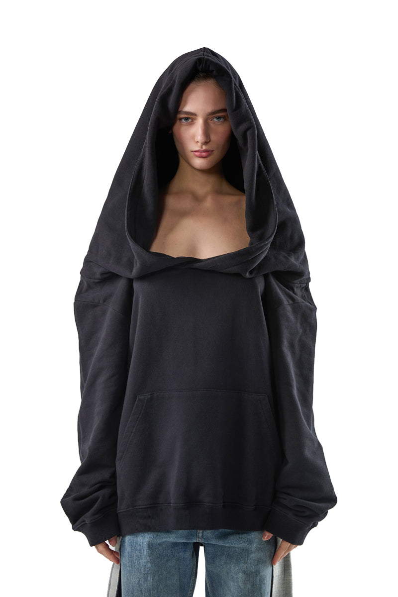 Black Off-The-Shoulder Hoodie/Black MM6 MAISON MARGIELA