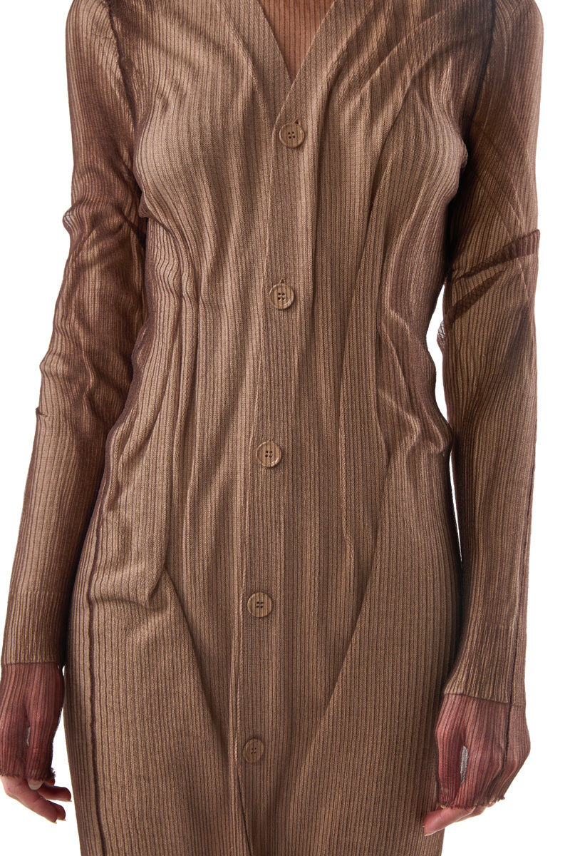 Ribbed buttoned cardigan dress/Brown-Beige MM6 MAISON MARGIELA