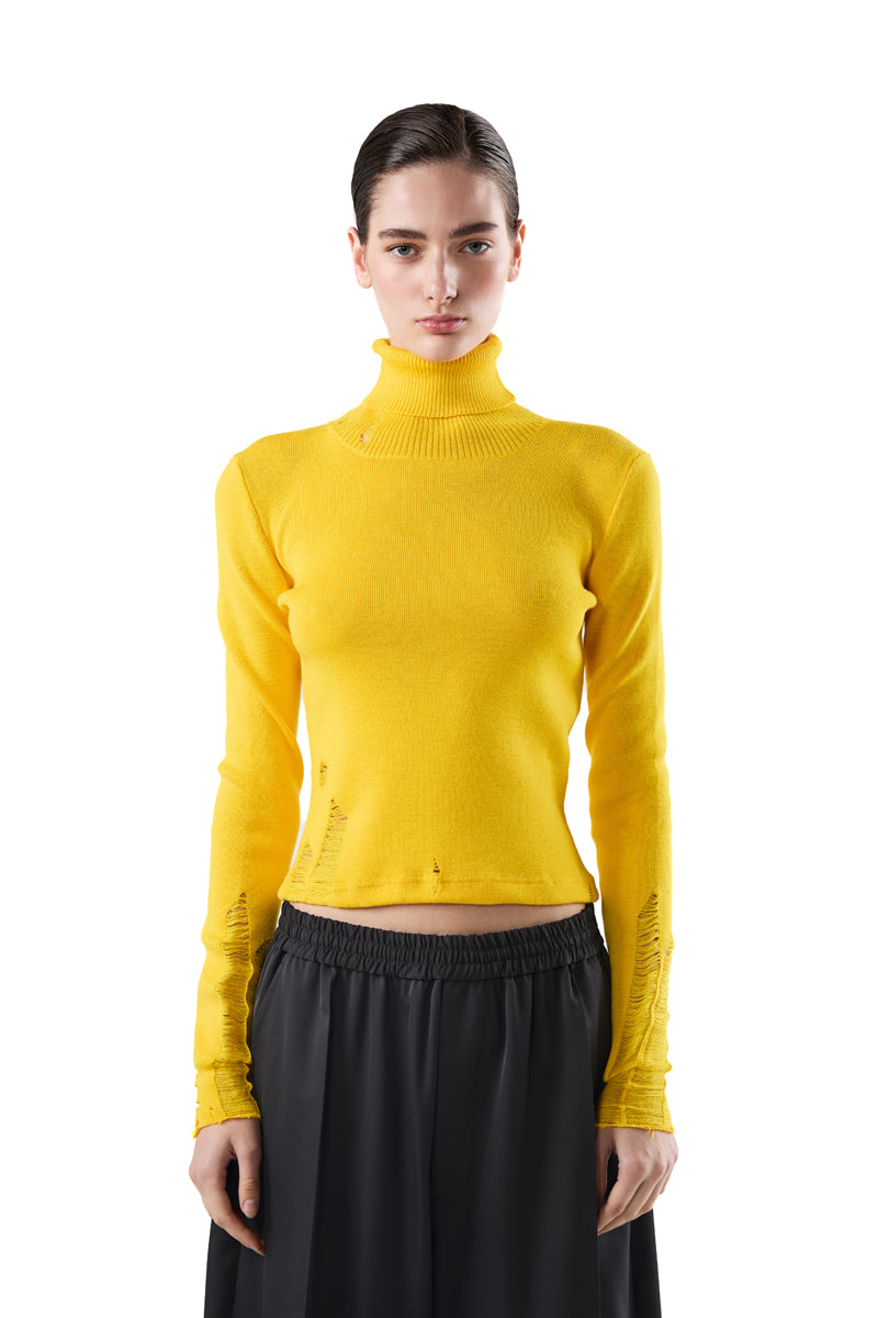 Distressed wool sweater/Yellow MM6 MAISON MARGIELA