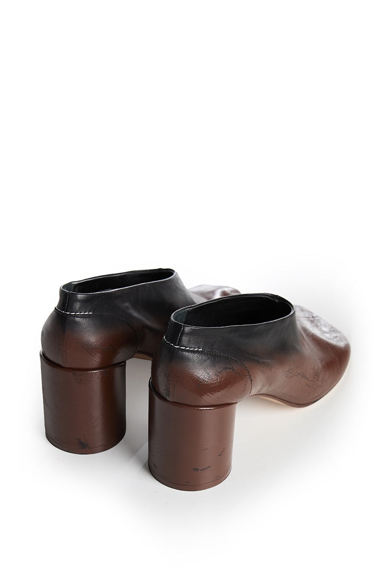Anatomic block-heel Leather pumps/Brown-Black MM6 MAISON MARGIELA