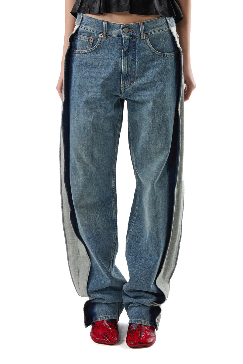 Split-leg cotton denim pants/Blue MM6 MAISON MARGIELA