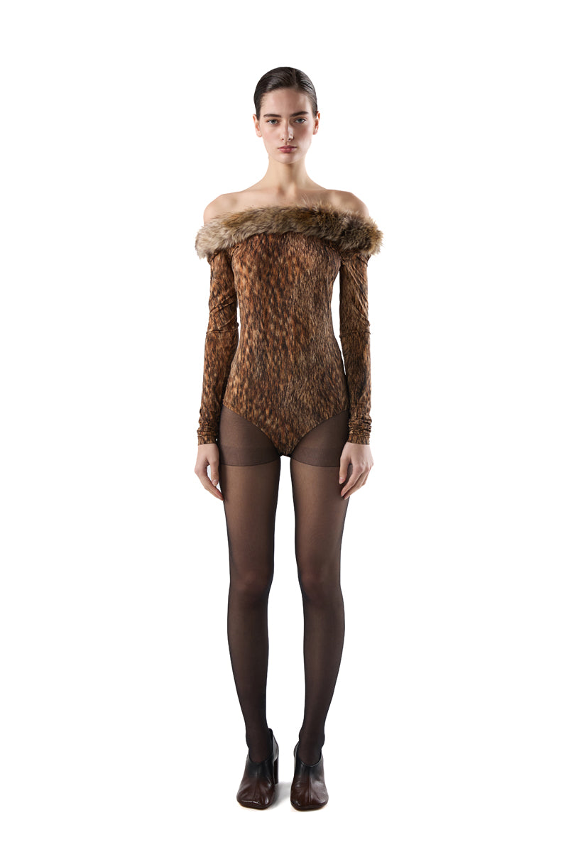 Animal-print bodysuit/Brown MM6 MAISON MARGIELA