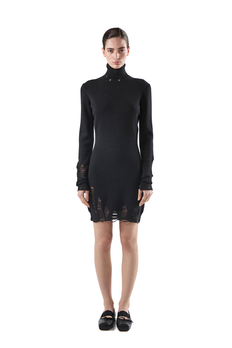 Ripped detailing wool mini dress/Black MM6 MAISON MARGIELA