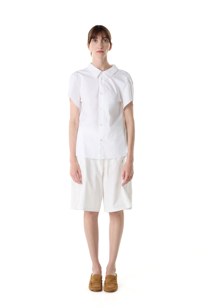 Distressed oversized-collar frayed-hem shirt/White MM6 MAISON MARGIELA
