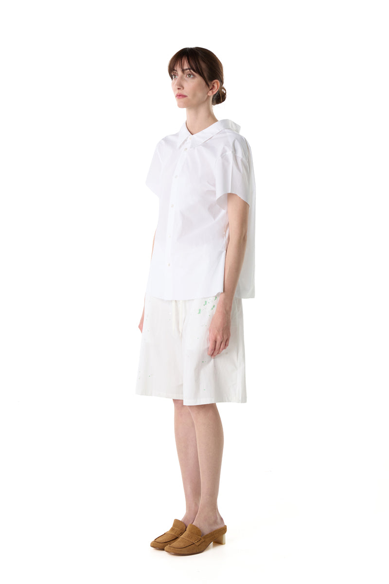 Distressed oversized-collar frayed-hem shirt/White MM6 MAISON MARGIELA