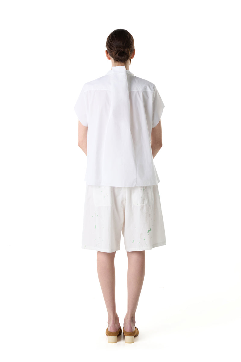 Distressed oversized-collar frayed-hem shirt/White MM6 MAISON MARGIELA
