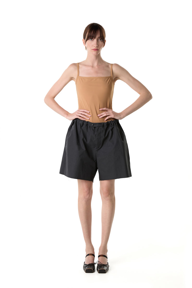 Frayed-detail cotton shorts/Black MM6 MAISON MARGIELA