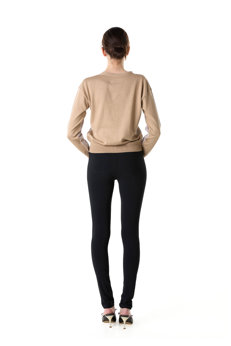 V-neck buttoned two tone cardigan/Dark and Light Beige MM6 MAISON MARGIELA