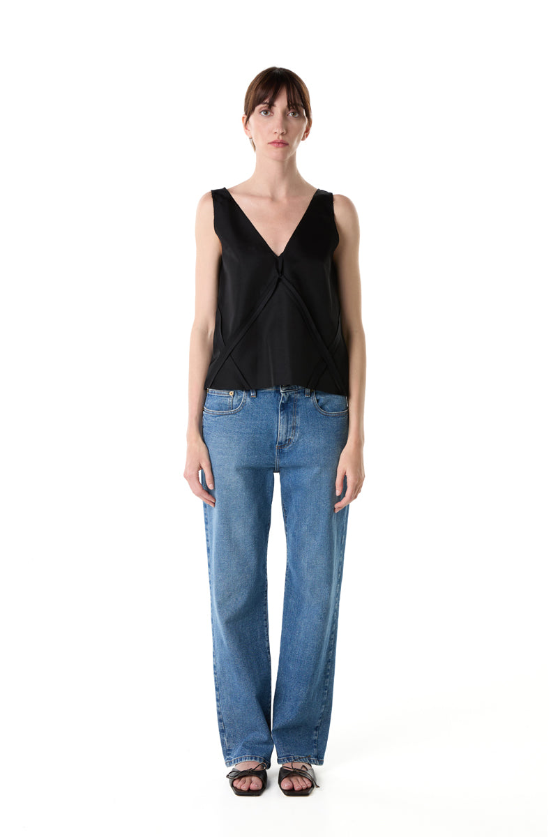 Panelled V-neck top/Black MM6 MAISON MARGIELA